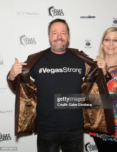 Comic ventriloquist and impressionist Terry Fator and his wife Angie Fator attend the Vegas Cares benefit at The Venetian Las Vegas honoring victims...