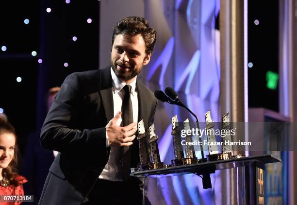 Honoree Sebastian Stan accepts the Hollywood Ensemble Award for 'I, Tonya' onstage at the 21st Annual Hollywood Film Awards at The Beverly Hilton...