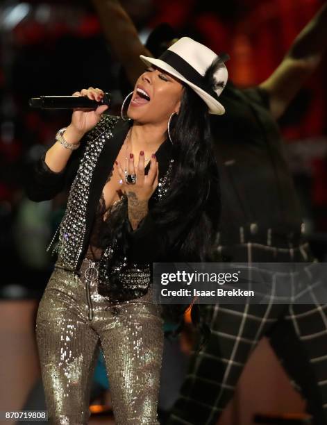 Keyshia Cole performs onstage at the 2017 Soul Train Awards, presented by BET, at the Orleans Arena on November 5, 2017 in Las Vegas, Nevada.