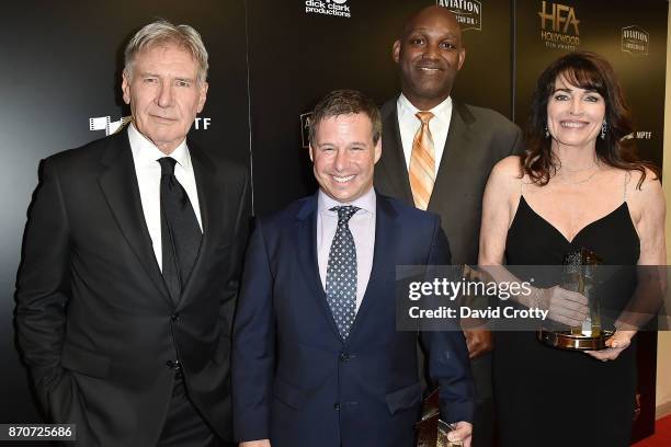 Harrison Ford, Andrew A. Kosove, Broderick Johnson and Cynthia Sikes Yorkin attends the 21st Annual Hollywood Film Awards - Backstage on November 5,...