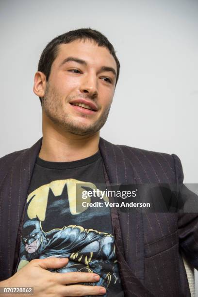 Ezra Miller at the "Justice League" Press Conference at The Rosewood Hotel on November 4, 2017 in London, England.