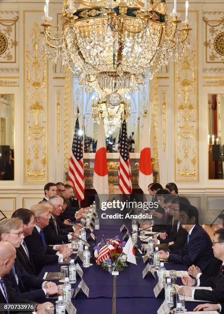 President Donald Trump and Japanese Prime Minister Shinzo Abe hold an inter-delegation meeting at Akasaka Palace in Tokyo, Japan on November 6, 2017.