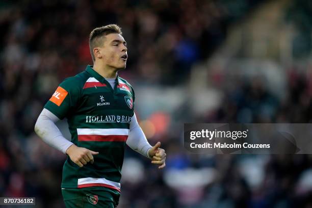 Harry Simmons of Leicester Tigers during the Anglo-Welsh Cup tie between Leicester Tigers and Gloucester Rugby at Welford Road on November 4, 2017 in...