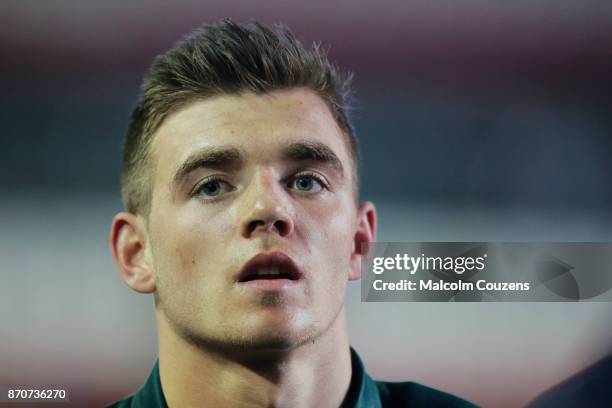 Ben White of Leicester Tigers during the Anglo-Welsh Cup tie between Leicester Tigers and Gloucester Rugby at Welford Road on November 4, 2017 in...