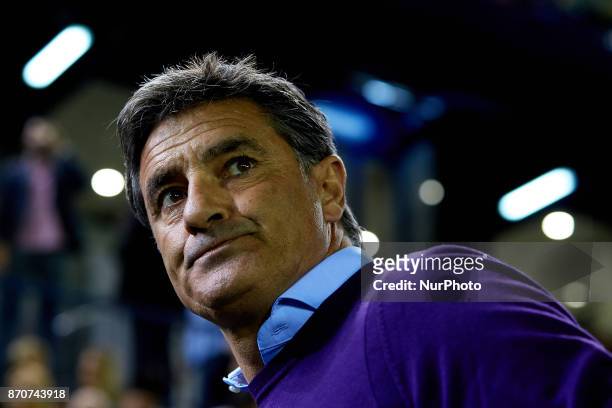 Michel Gonzalez head coach of Malaga CF looks on prior to the La Liga match between Villarreal CF and Malaga CF at Estadio de la Ceramica on November...