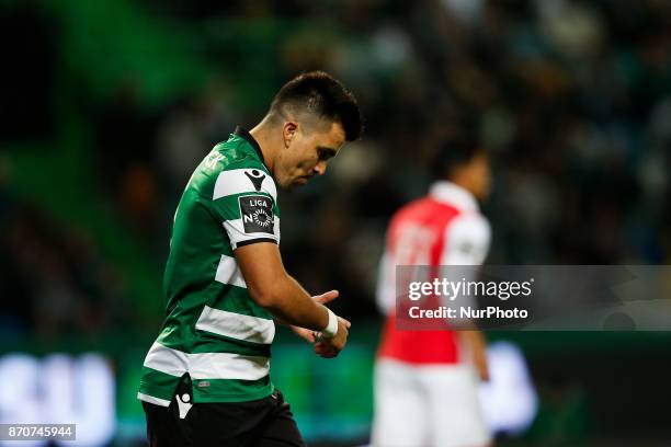 Sporting's midfielder Marcos Acuna reacts during Primeira Liga 2017/18 match between Sporting CP vs SC Braga, in Lisbon, on November 5, 2017.