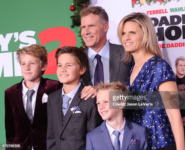Actor Will Ferrell, wife Viveca Paulin and children Magnus Paulin Ferrell, Mattias Paulin Ferrell and Axel Paulin Ferrell attend the premiere of...