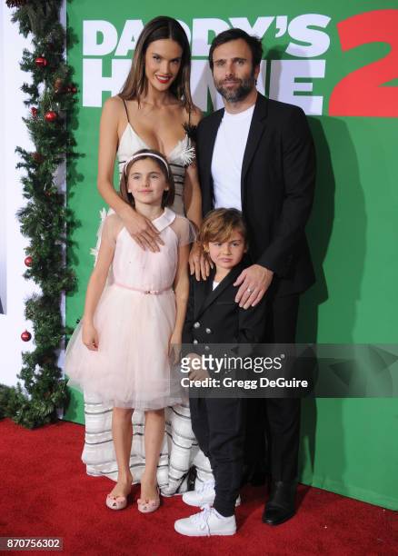 Alessandra Ambrosio, Jamie Mazur, Anja Louise Ambrosio Mazur and Noah Phoenix Ambrosio Mazur arrive at the premiere of Paramount Pictures' "Daddy's...