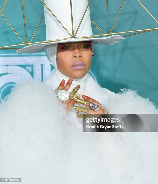 Host Erykah Badu attends the 2017 Soul Train Music Awards at the Orleans Arena on November 5, 2017 in Las Vegas, Nevada.