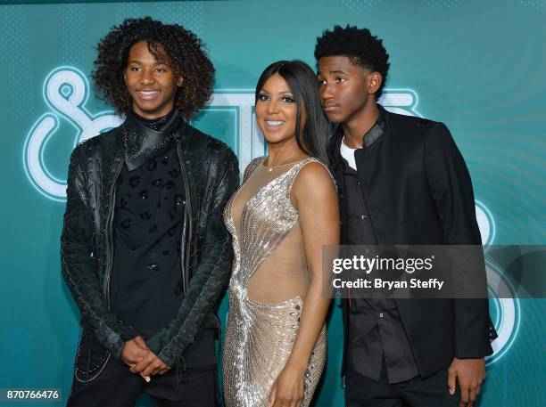 Diezel Ky Braxton-Lewis, recording artist Toni Braxton and Denim Cole Braxton-Lewis attend the 2017 Soul Train Music Awards at the Orleans Arena on...