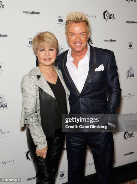 Actress/singer Pia Zadora and singer Chris Phillips of Zowie Bowie attend the Vegas Cares benefit at The Venetian Las Vegas honoring victims and...