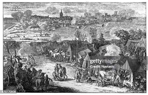 stockillustraties, clipart, cartoons en iconen met oorlog van th spaanse successieoorlog 1700-1714 nederland belegering van nijmegen 1702 - rotterdam