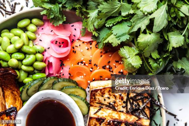 japanese bbq bowl details - 7cero food stock pictures, royalty-free photos & images