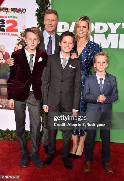 Actor Will Ferrell, Viveca Paulin, Magnus Paulin Ferrell, Mattias Paulin Ferrell, and Axel Paulin Ferrell attend the premiere of Paramount Pictures'...