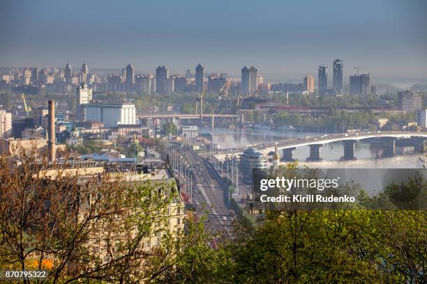 early morning haze over kiev downtown, ukraine - kyiv spring stock pictures, royalty-free photos & images