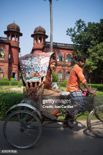 rickshaw at university of dhaka, bangladesh - dhaka university stock pictures, royalty-free photos & images