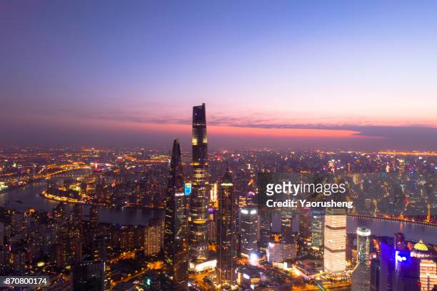 aerial  view of lujiazui, shanghai - china.taken by drone - swfc stock pictures, royalty-free photos & images