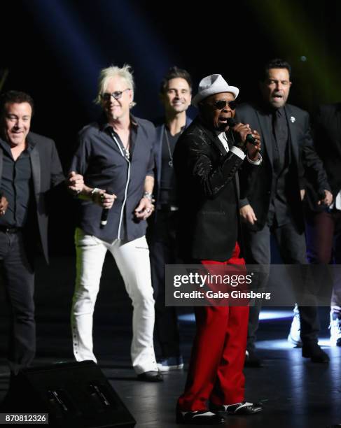 Singers Frankie Scinta, Jimmy Hopper, Travis Cloer, Bubba Knight of Gladys Knight & the Pips, and Clint Holmes perform during the Vegas Cares benefit...