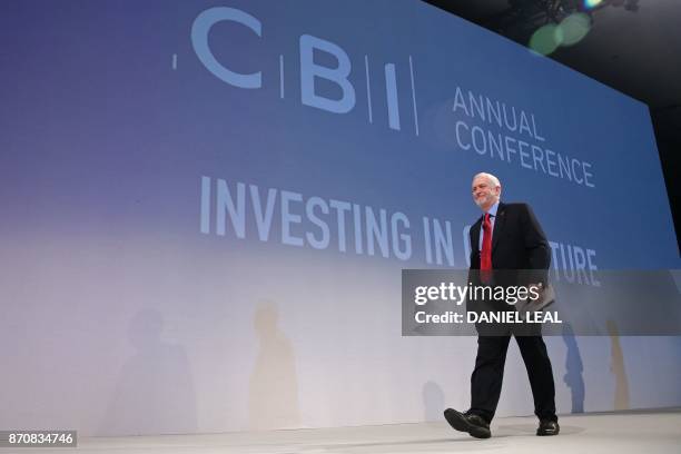 Britain's opposition Labour Party Leader Jeremy Corbyn, arrives to address delegates at the annual Confederation of British Industry conference in...