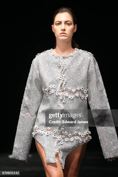 Model walks the runway during the Mach & Mach fashion show at Mercedes-Benz Fashion Week Tbilisi on November 5, 2017 in Tbilisi, Georgia.