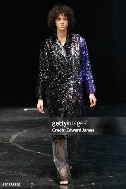 Model walks the runway during the Mach & Mach fashion show at Mercedes-Benz Fashion Week Tbilisi on November 5, 2017 in Tbilisi, Georgia.