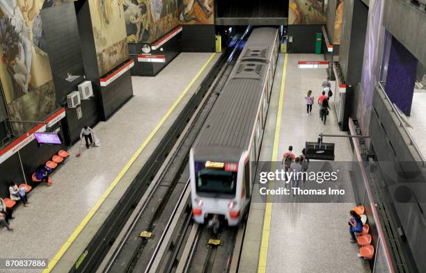 Santiago de Chile, Chile View from above on a driving underground subway of the metro in Santiago de Chile on October 15, 2017 in Santiago de Chile,...