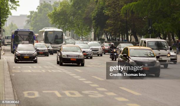 Santiago de Chile, Chile City traffic in Santiago de Chile on October 16, 2017 in Santiago de Chile, Chile .