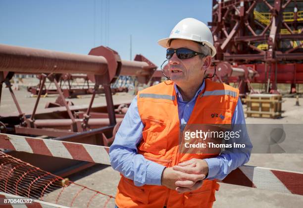 Atacama Desert, Chile GIZ Program Manager Energy, Rainer Schroeer, on the construction site of the Concentrated Solar Power plant, Planta Solar Cerro...