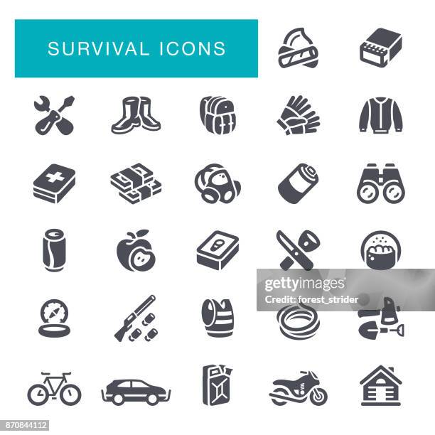 survival icons - survival kit stock illustrations