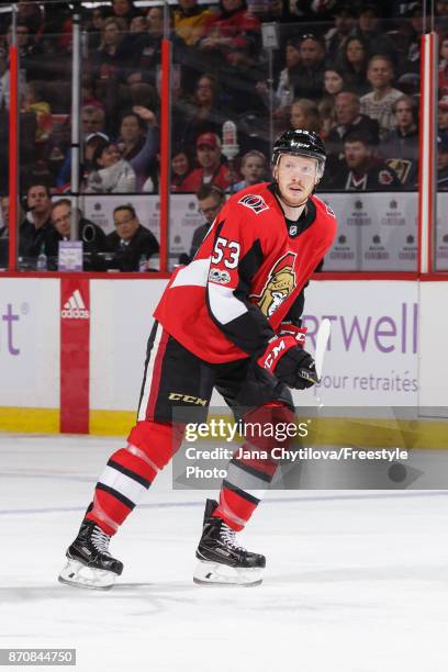 Jack Rodewald of the Ottawa Senators skates against the Vegas Golden Knights at Canadian Tire Centre on November 4, 2017 in Ottawa, Ontario, Canada.