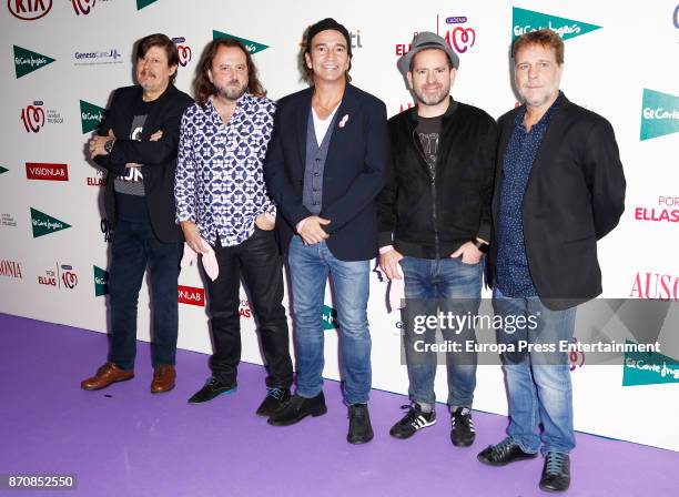 Alvaro Urquijo and members of Los Secretos attend the concert Cadena 100 por Ellas whose benefits go to the Spanish Association Against Cancer for...