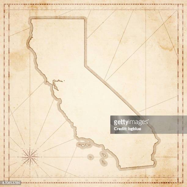 ilustraciones, imágenes clip art, dibujos animados e iconos de stock de mapa de california en estilo vintage retro - antiguo papel con textura - sacramento california del norte