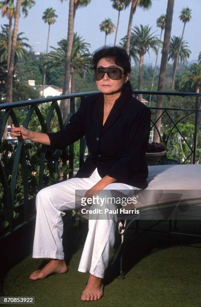 Yoko Ono at the Beverly Hills Hotel, July 12, 1988 Beverly Hills Hotel, Los Angeles, California where she stays when she visits from California .