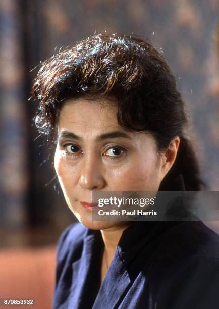 Yoko Ono at the Beverly Hills Hotel, July 12, 1988 Beverly Hills Hotel, Los Angeles, California where she stays when she visits from California .