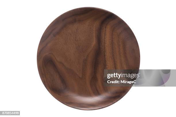 empty walnut wood plate - serving dish stock pictures, royalty-free photos & images