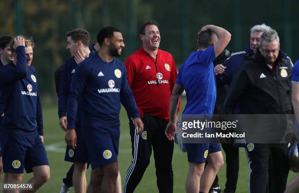 Scotland's interim manager Malky McKay is seen during a training session at Orium sporting centre of excellence on November 6, 2017 in Edinburgh,...