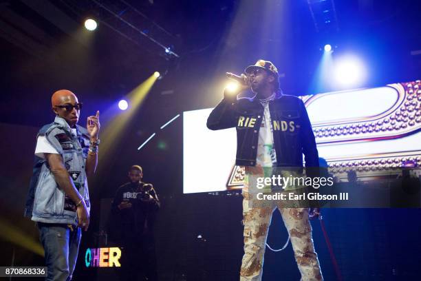 Pharrell Williams and 2 Chainz perform at ComplexCon 2017 on November 5, 2017 in Long Beach, California.