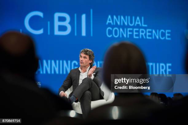 Gavin Patterson, chief executive officer of BT Group Plc, gestures while speaking at the Confederation of British Industry Annual Conference in...