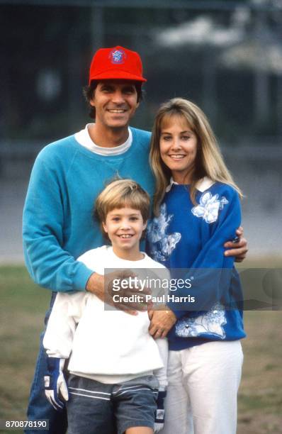 Mark Spitz with his wife Suzi and son Matthew attend a softball match, Mark Spitz is trying to get in shape for the 1992 Olympics May 17, 1990...