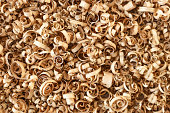 Wooden shavings background pattern textur. Top view. Close up