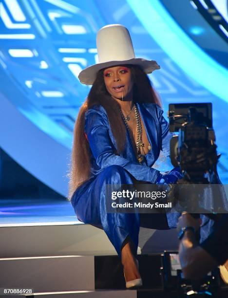 Host Erykah Badu speaks onstage during the 2017 Soul Train Music Awards at the Orleans Arena on November 5, 2017 in Las Vegas, Nevada.