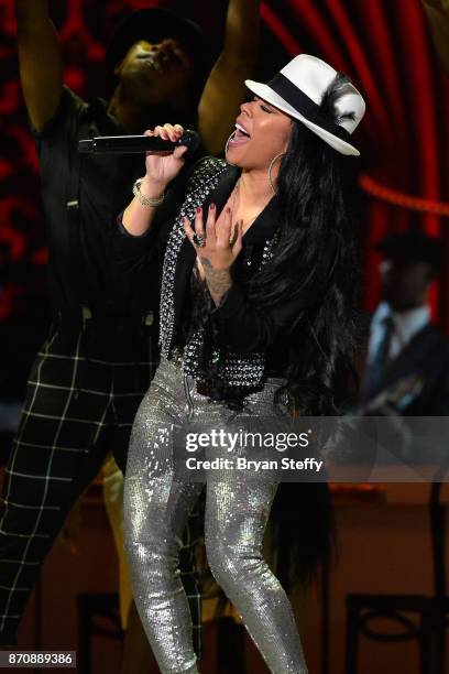 Singer Keyshia Cole performs during the 2017 Soul Train Music Awards at the Orleans Arena on November 5, 2017 in Las Vegas, Nevada.