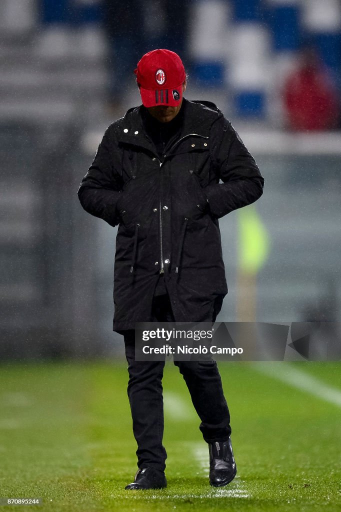 Vincenzo Montella, coach of AC Milan, looks dejected during...