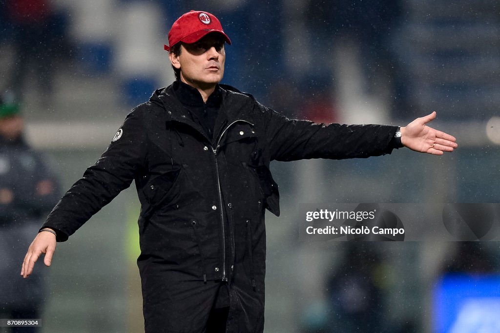 Vincenzo Montella, coach of AC Milan, gestures during the...