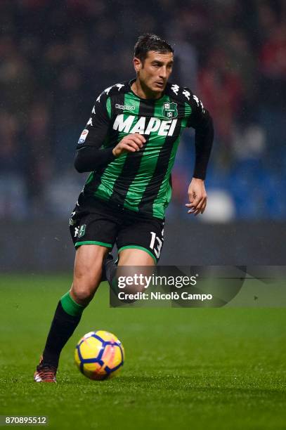 Federico Peluso of US Sassuolo in action during the Serie A football match between US Sassuolo and AC Milan. AC Milan won 2-0 over US Sassuolo.