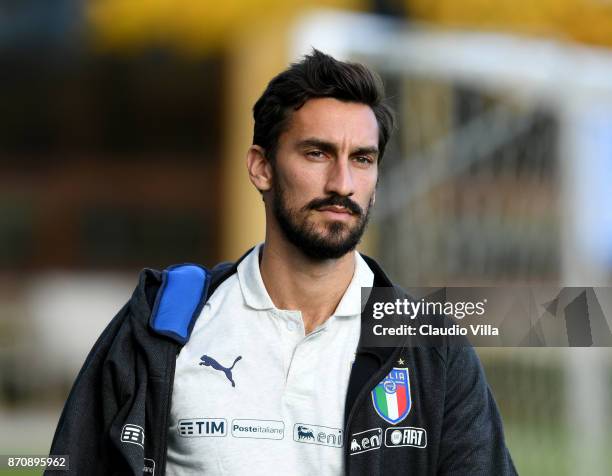 Davide Astori of Italy looks on prior to the training session at Italy club's training ground at Coverciano on November 6, 2017 in Florence, Italy.