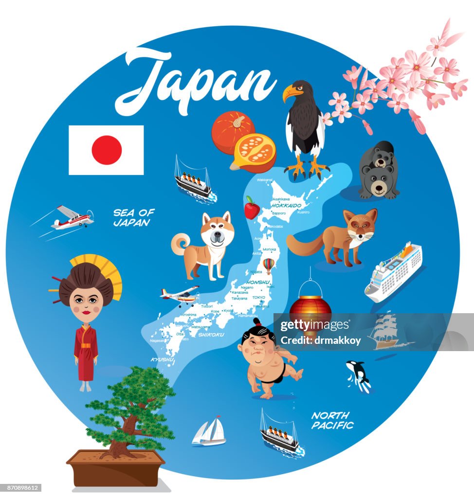 Tecknad karta över Japan