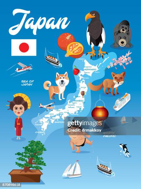 illustrations, cliparts, dessins animés et icônes de carte de la caricature du japon - préfecture d'aomori