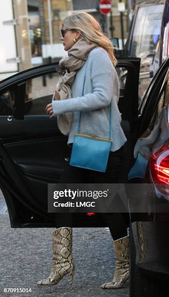 Kate Moss seen in Soho with a new Chihuahua puppy on November 6, 2017 in London, England.