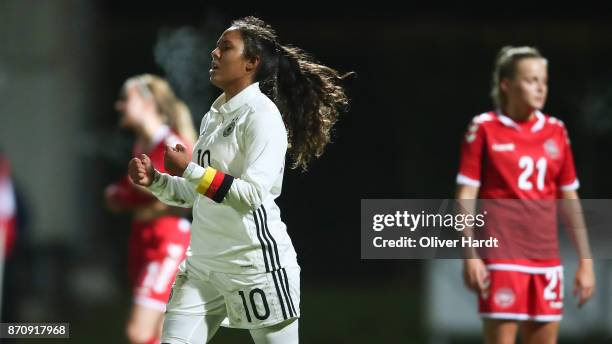 Gia Corley of Germany celebrate her first goal during the U16 Girls international friendly match betwwen Denmark and Germany at the Skive Stadion on...
